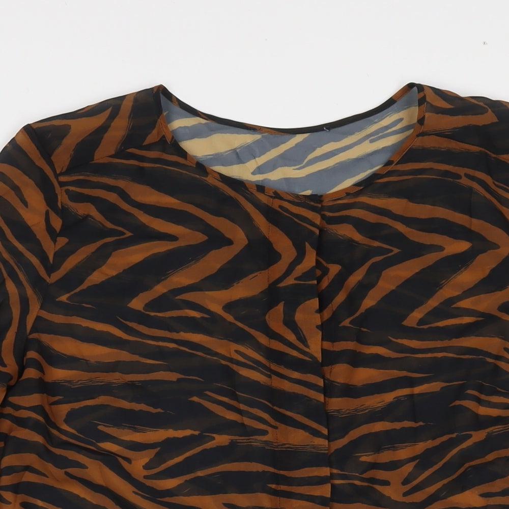 NEXT Womens Brown Animal Print Polyester Basic Button-Up Size 12 Round Neck - Beach Cover-Up