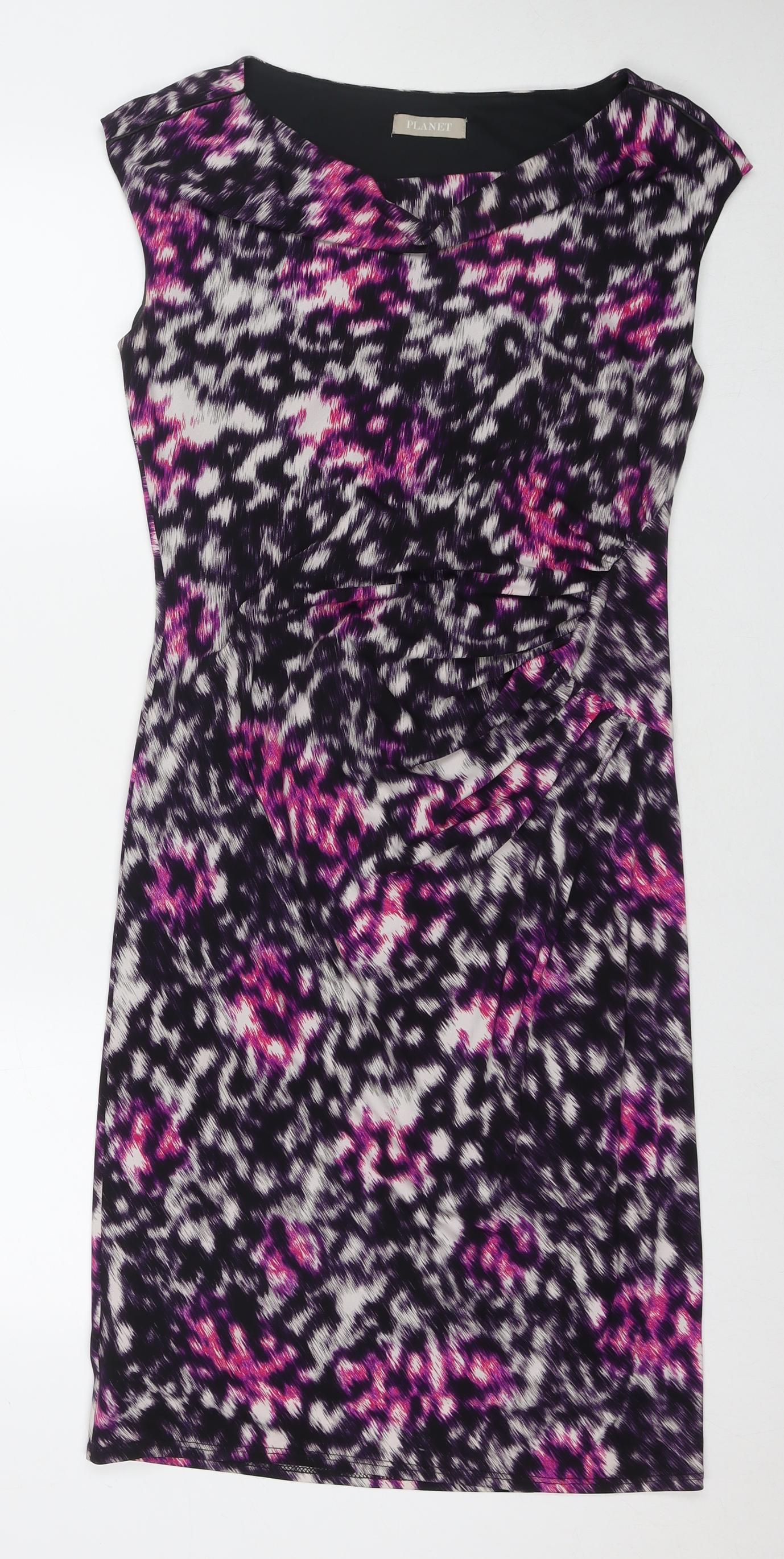 Planet Womens Multicoloured Geometric Polyester A-Line Size 12 Cowl Neck Pullover