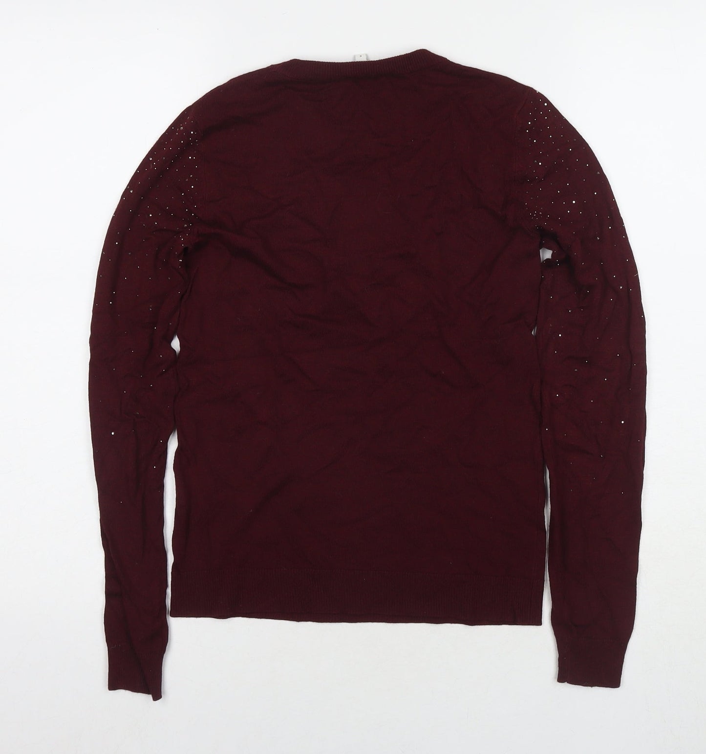 Warehouse Womens Red Round Neck Viscose Pullover Jumper Size 6 - Embellishment Detail