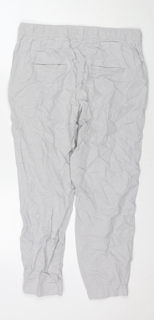 NEXT Womens Grey Linen Trousers Size 10 L25 in Regular
