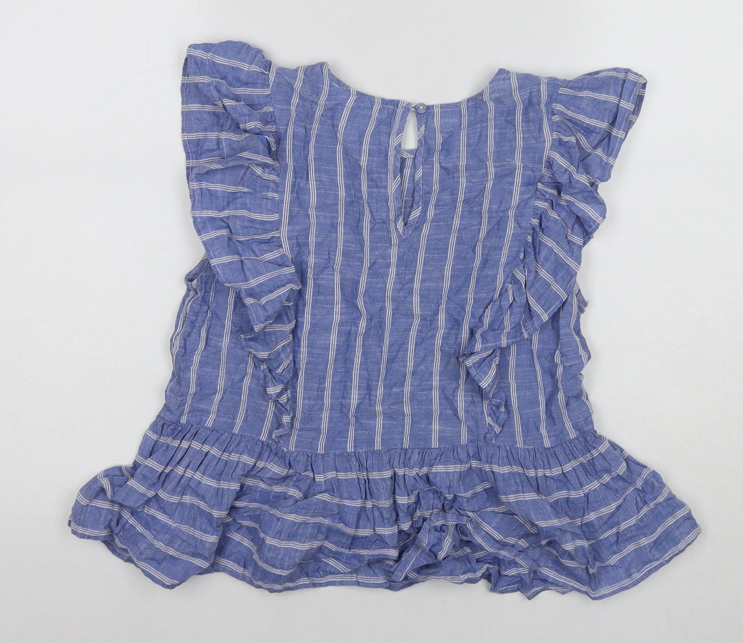 Lost Stock Womens Blue Striped Cotton Basic T-Shirt Size S Round Neck