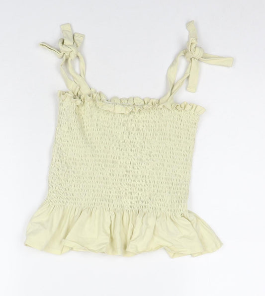 Brave Soul Womens Yellow Cotton Basic Blouse Size S Square Neck