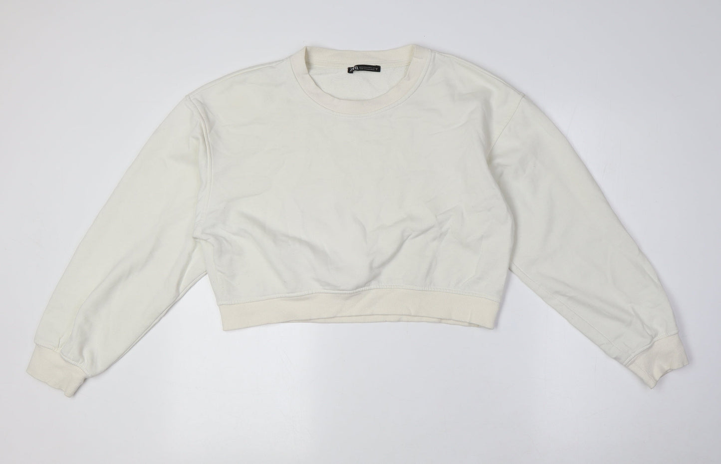 Zara Womens Ivory Cotton Pullover Sweatshirt Size M