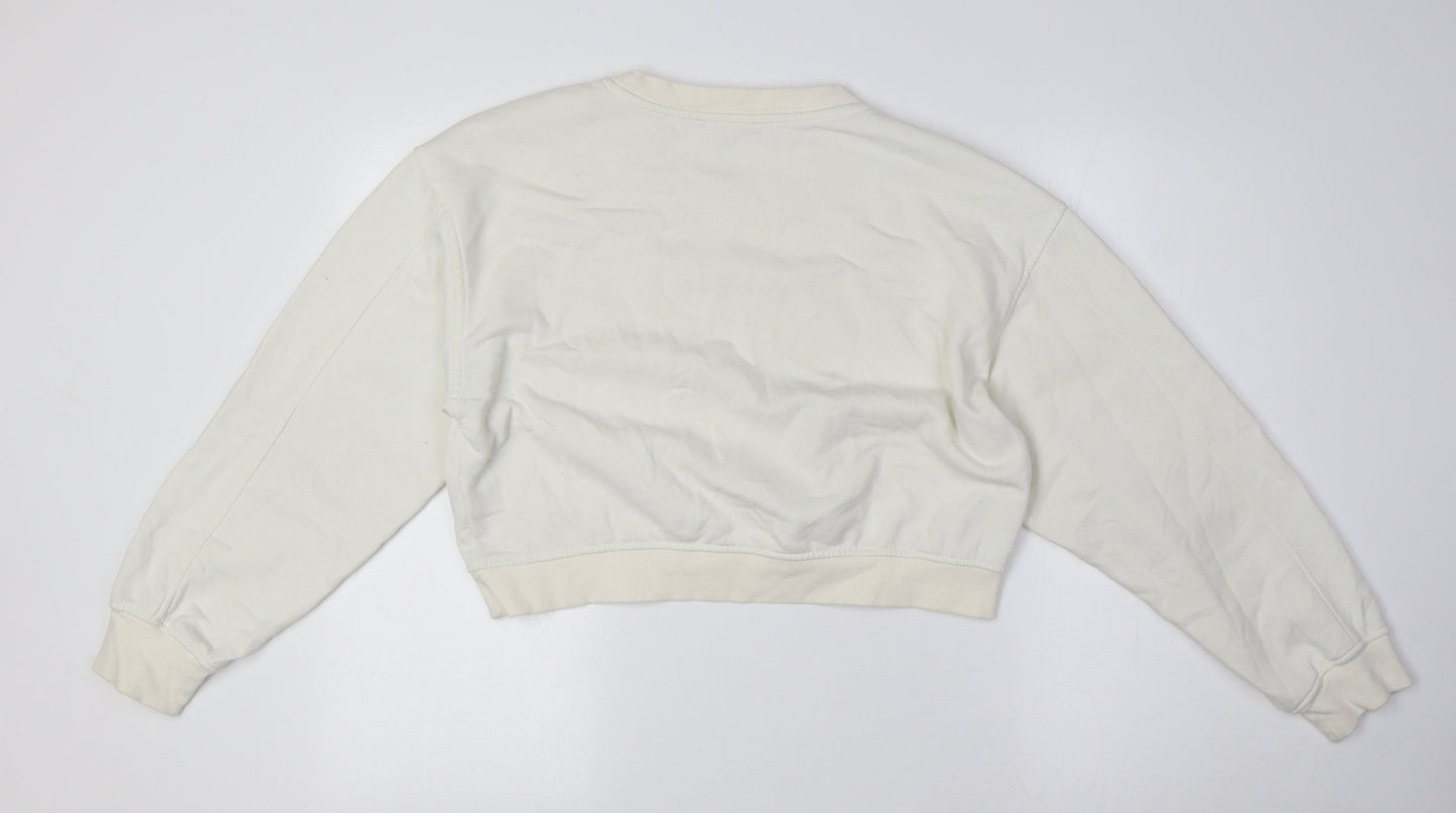 Zara Womens Ivory Cotton Pullover Sweatshirt Size M
