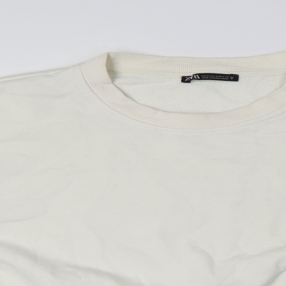 Zara Womens Ivory Cotton Pullover Sweatshirt Size M