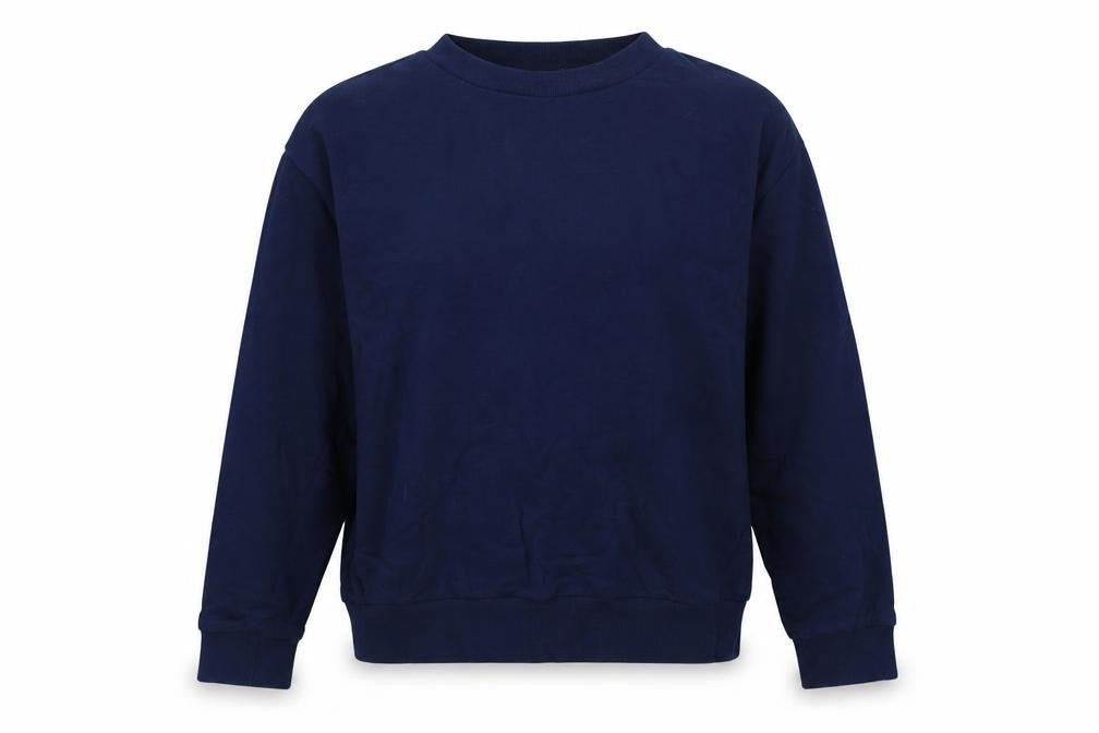 Front view of ASOS women’s blue cotton pullover sweatshirt, size UK 8