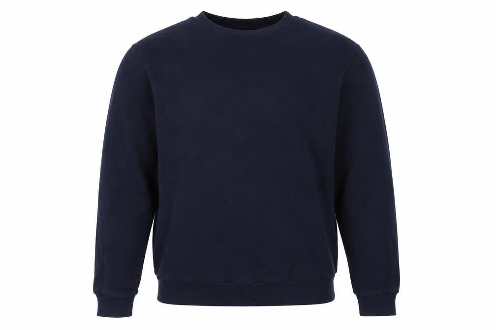 Front view of ASOS men’s blue cotton pullover sweatshirt, size L