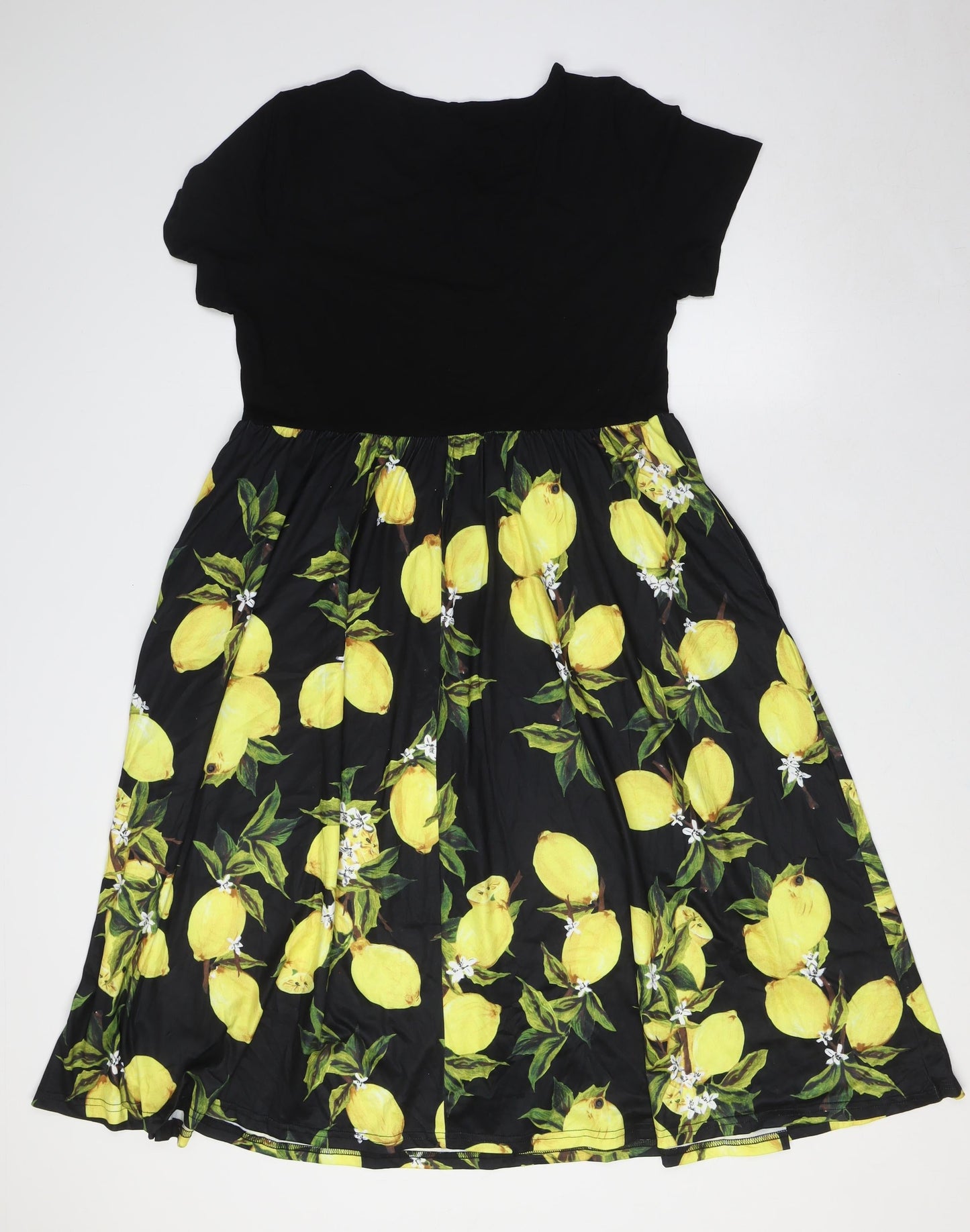 Enmain Womens Black Rayon A-Line Size XL Round Neck - Lemons