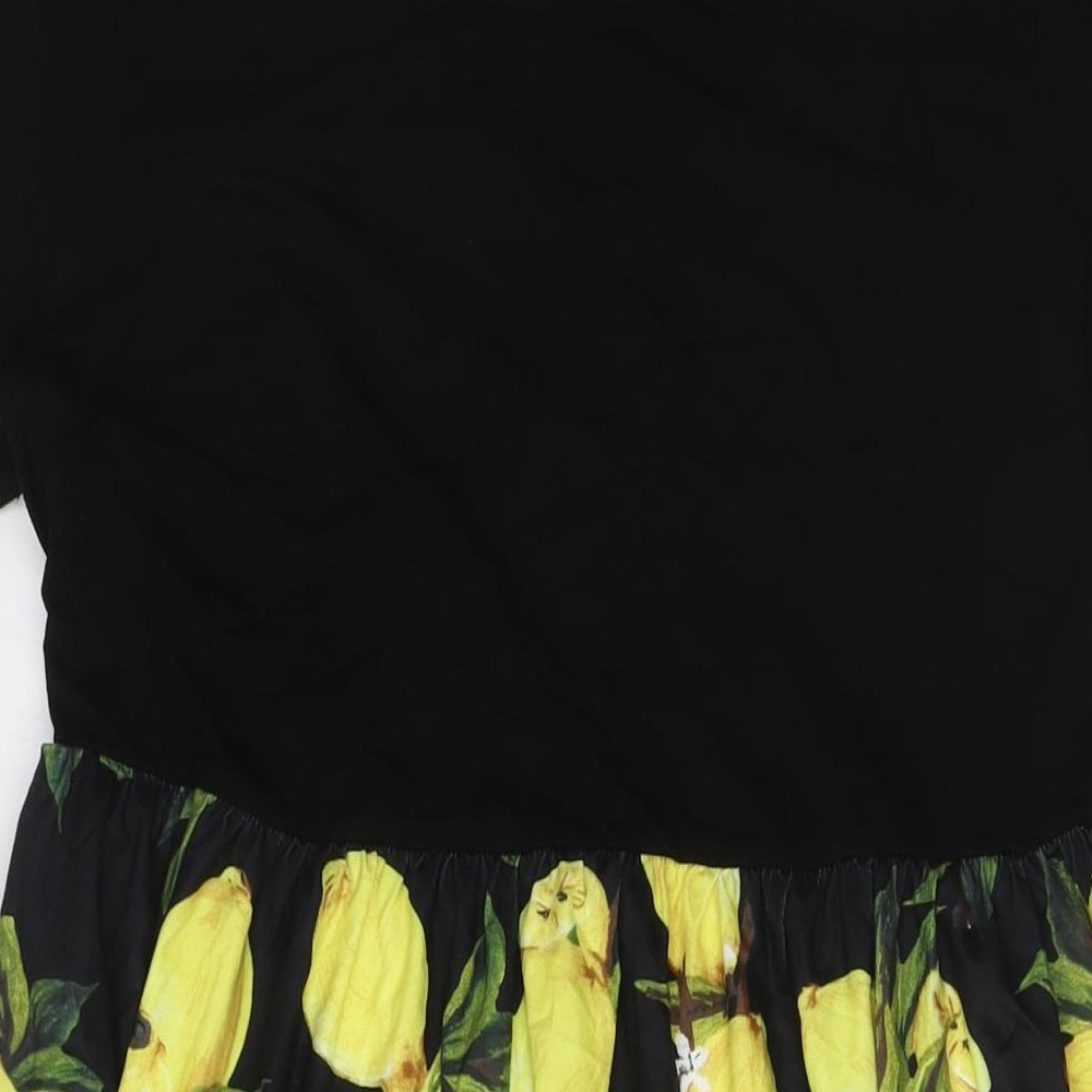 Enmain Womens Black Rayon A-Line Size XL Round Neck - Lemons