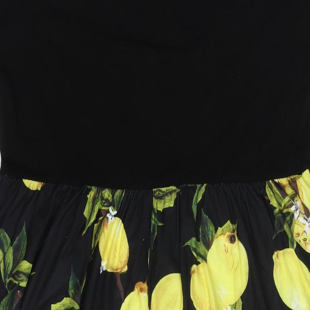 Enmain Womens Black Rayon A-Line Size XL Round Neck - Lemons