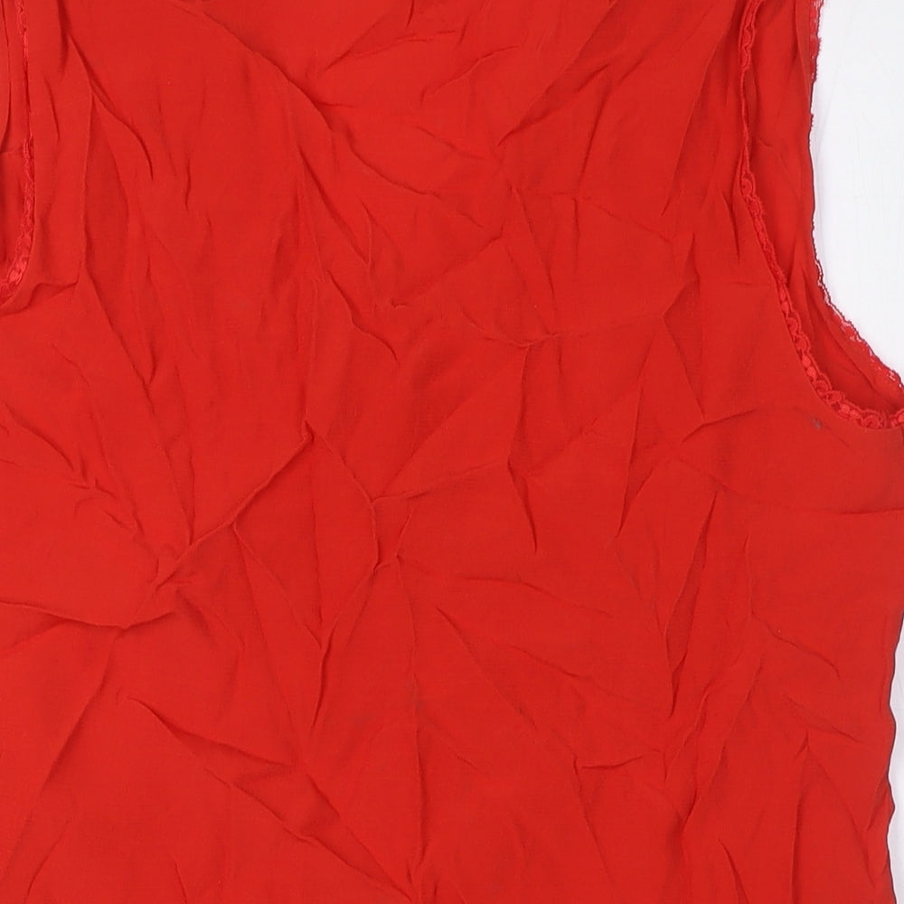 Marks and Spencer Womens Red Viscose Basic Button-Up Size 14 V-Neck - Lace Trim