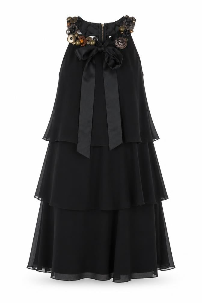 Untold Womens Black Houndstooth 100% Silk A-Line Size 10 Round Neck Zip - Beaded Neckline