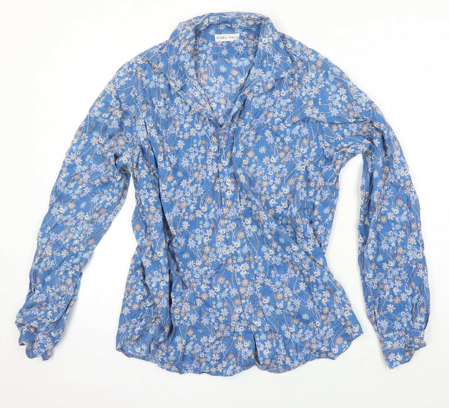 Nigel Hall Womens Multicoloured Floral 100% Cotton Basic Blouse Size L Collared