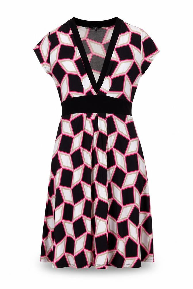 Front view of Principles women’s multicoloured geometric polyester a-line, size UK 12, v-neck