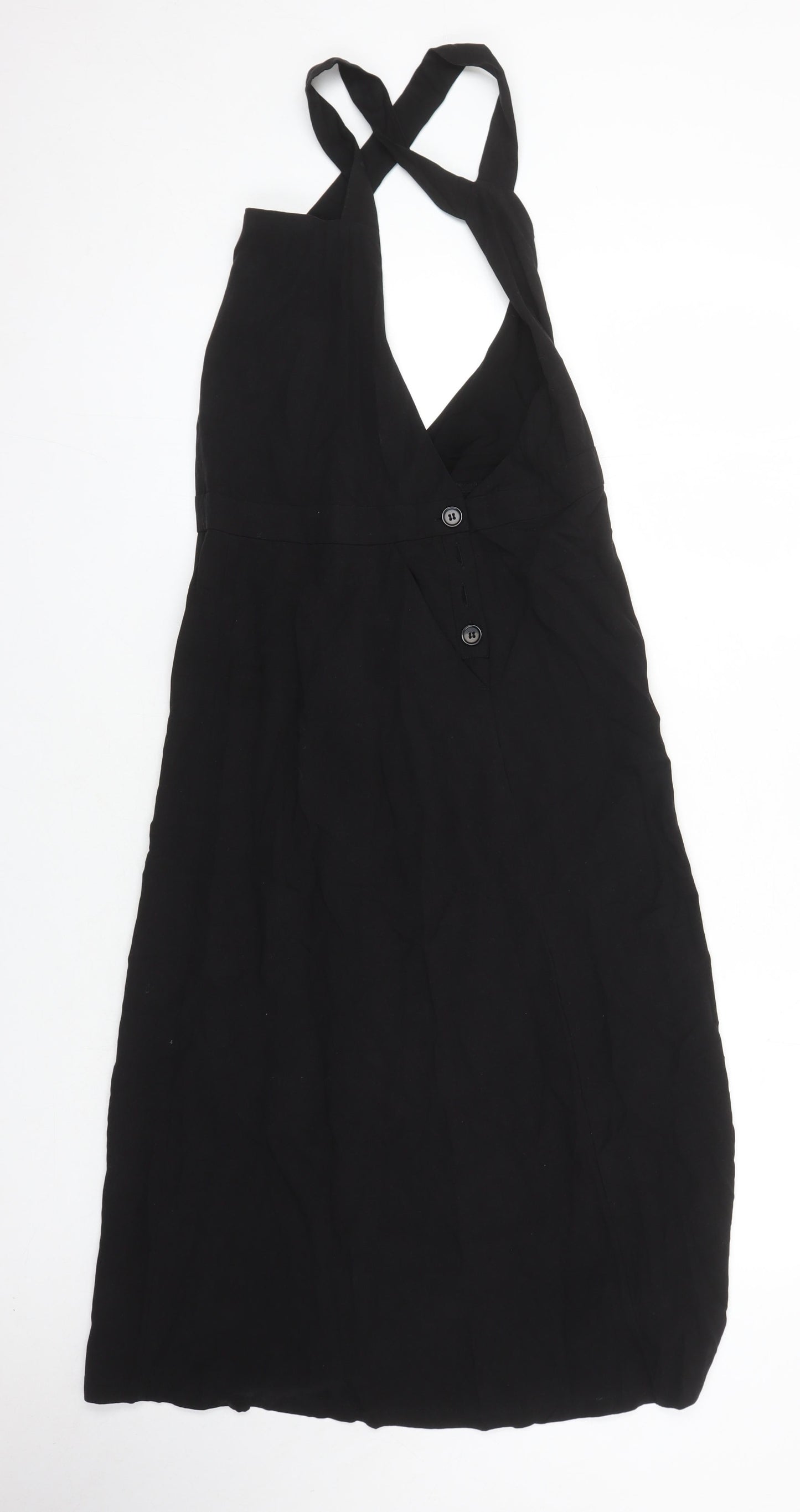H&M Womens Black Lyocell Pinafore/Dungaree Dress Size 8 V-Neck