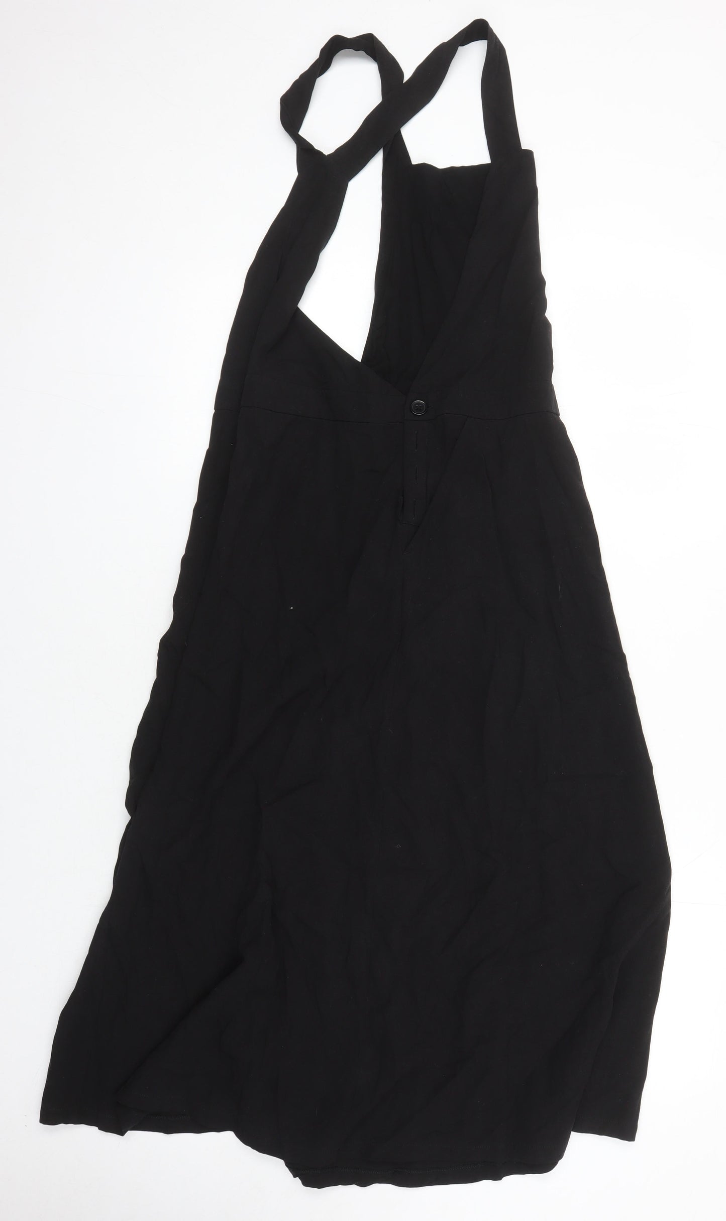 H&M Womens Black Lyocell Pinafore/Dungaree Dress Size 8 V-Neck