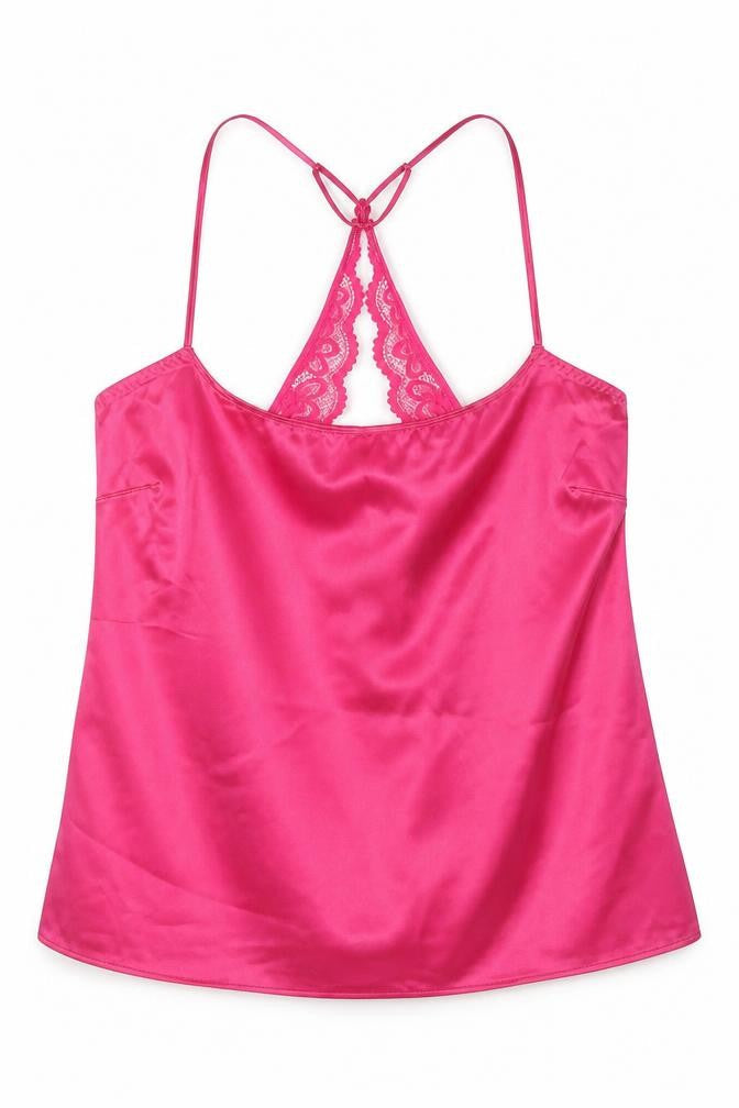 M&S Womens Pink Solid Polyester Cami Pyjama Top Size L