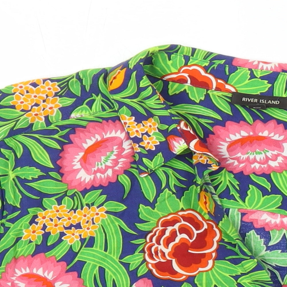 River Island Womens Multicoloured Floral Viscose Tunic Blouse Size 12 Collared