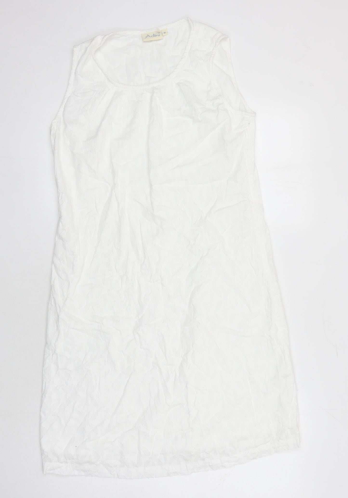 Adini Womens White 100% Cotton Shift Size M Scoop Neck