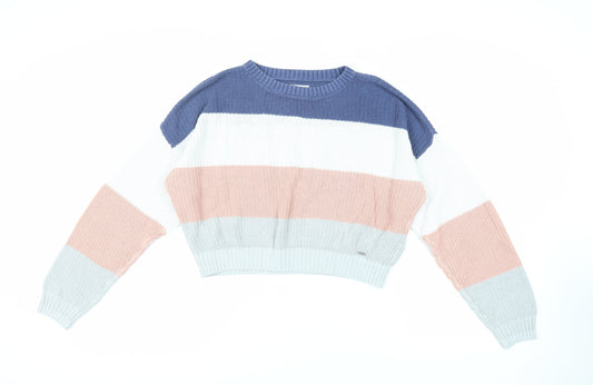 Hollister Womens Multicoloured Crew Neck Striped Cotton Pullover Jumper Size M