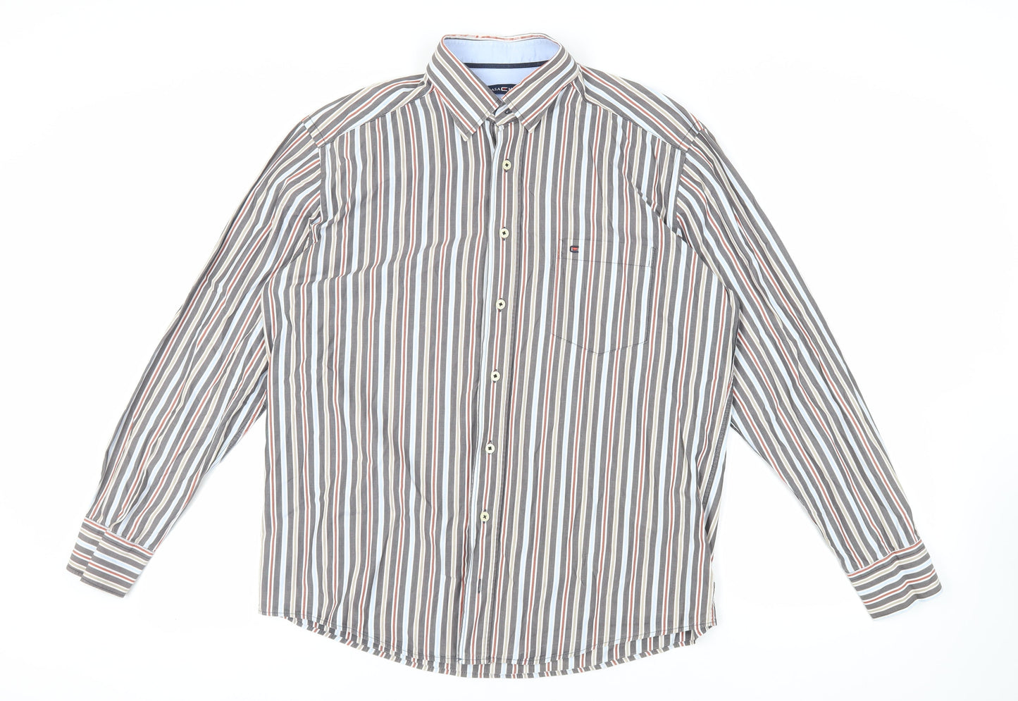 Casa Moda Mens Grey Striped Cotton Button-Up Size L Collared Button - Collar 41/42