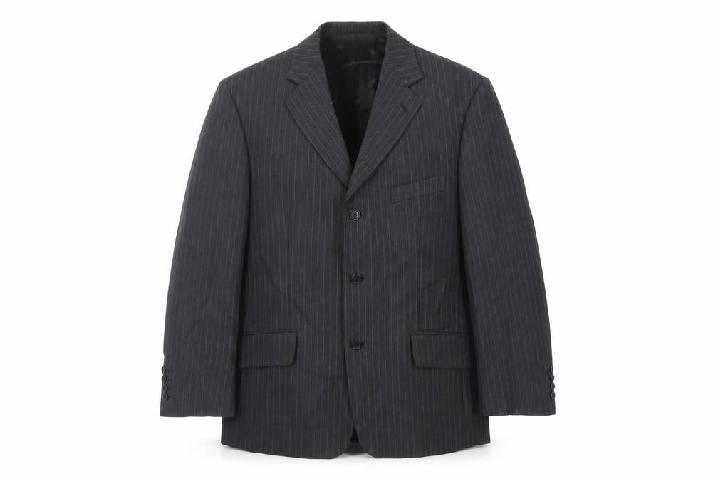 Varteks Mens Grey Striped Polyester Jacket Suit Jacket Size 40 Regular