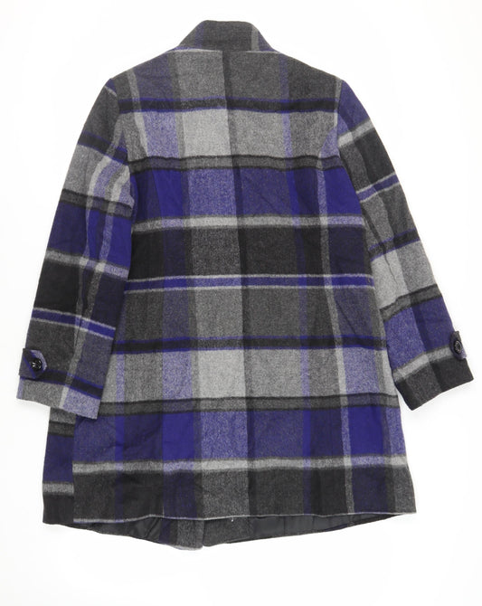 Debenhams Womens Blue Plaid Overcoat Coat Size 16 Button