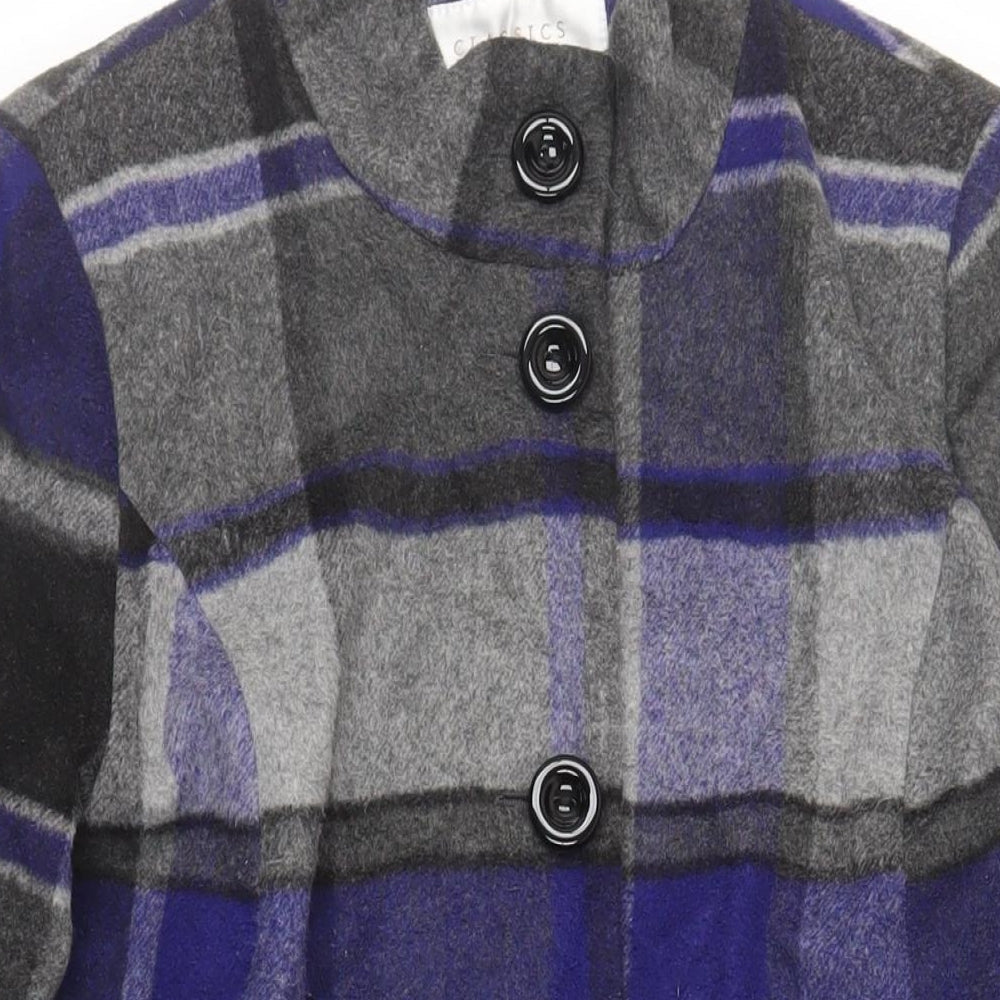 Debenhams Womens Blue Plaid Overcoat Coat Size 16 Button