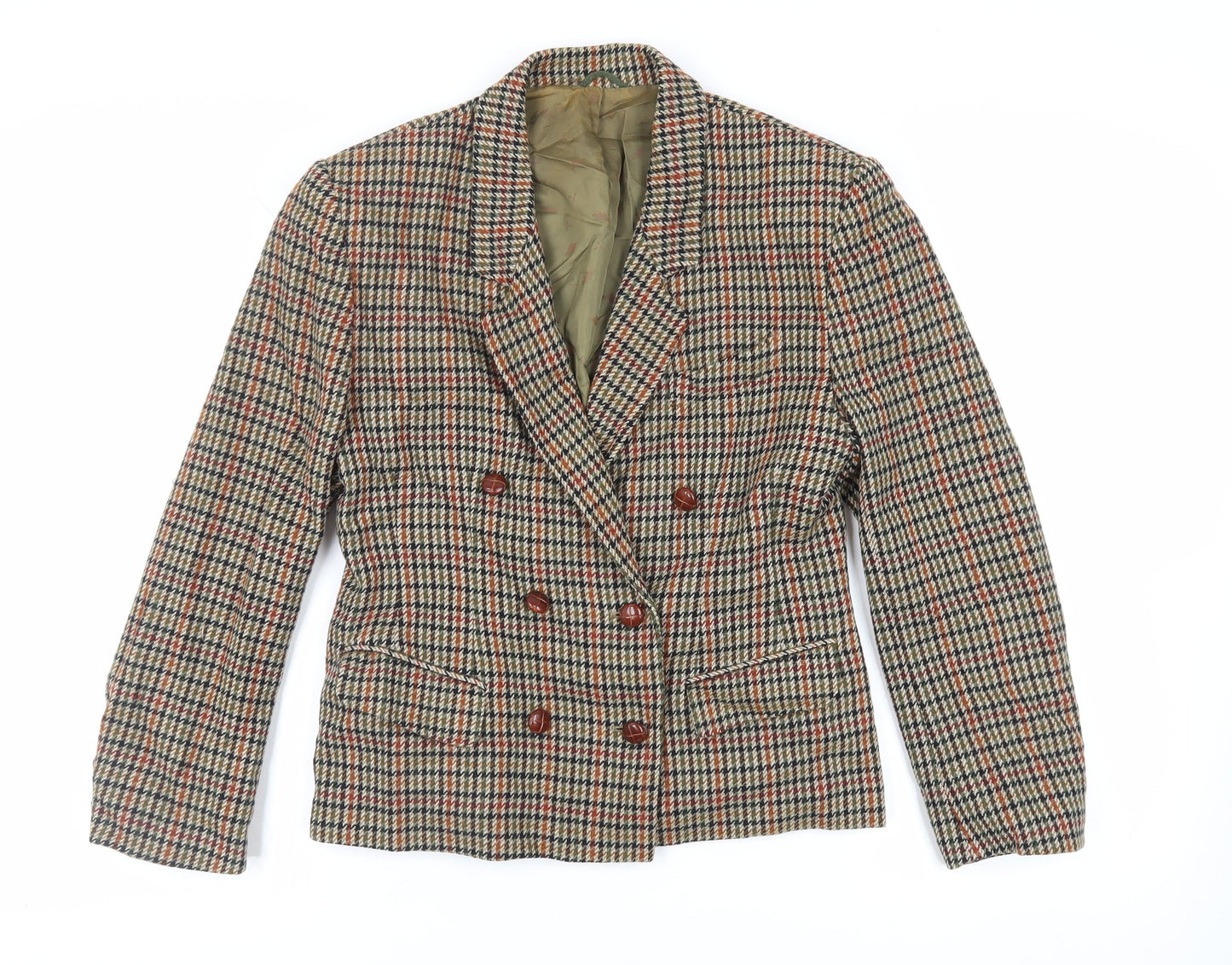 St Michael Womens Green Check Jacket Blazer Size 12 Button - Vintage