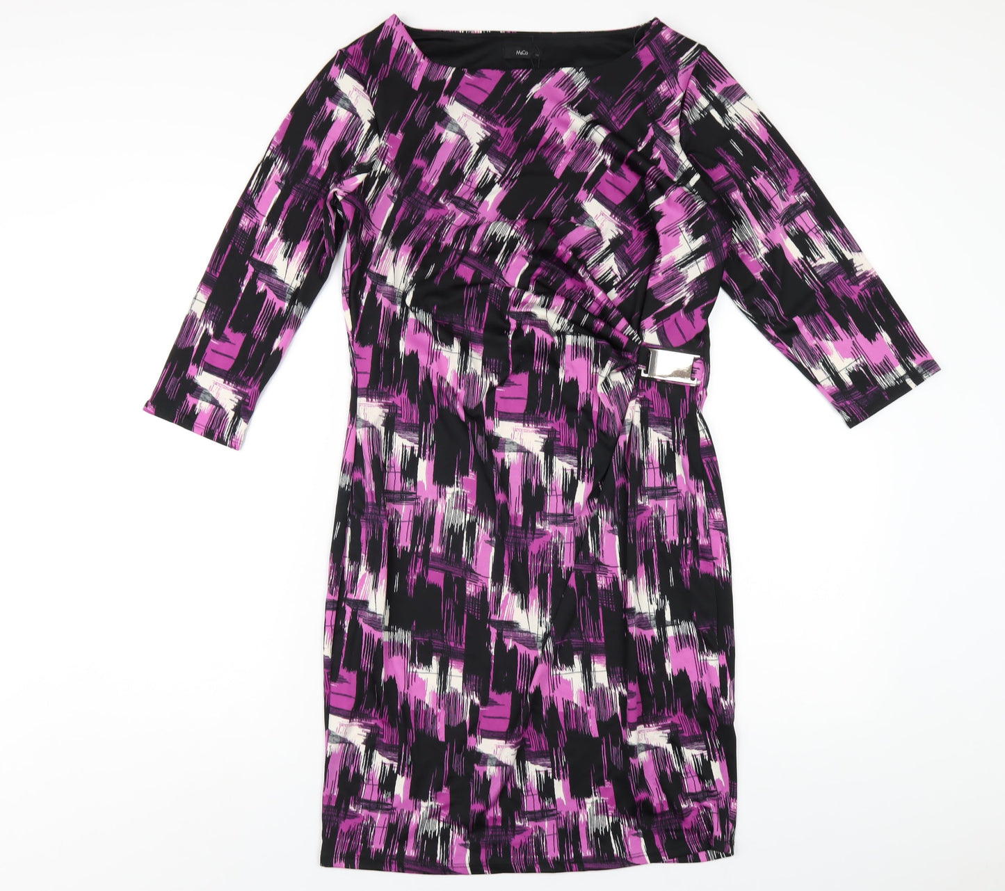 M&Co Womens Purple Geometric Polyester A-Line Size 12 Round Neck Pullover