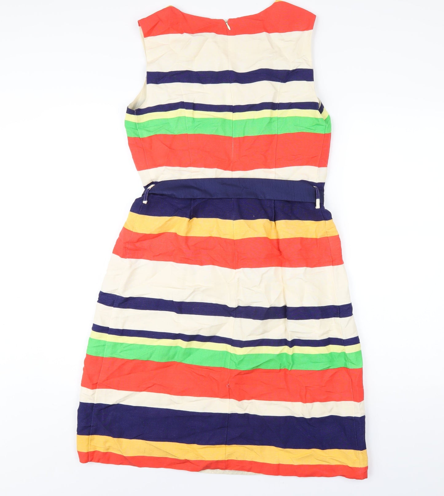Clements Ribeiro Womens Multicoloured Striped Linen A-Line Size 10 Round Neck Zip