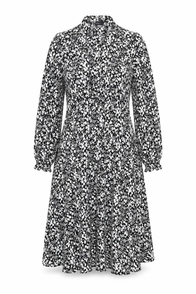 Marks and Spencer Womens Black Geometric Viscose A-Line Size 16 Mock Neck Zip