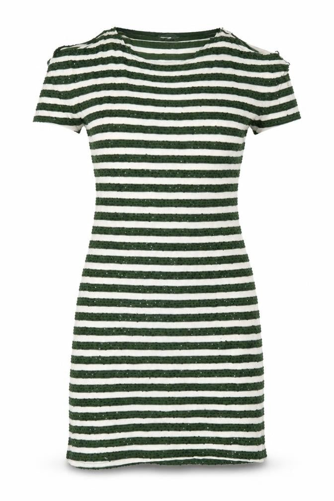 Next Womens Green Striped Polyester T-Shirt Dress Size 8 Round Neck Pullover