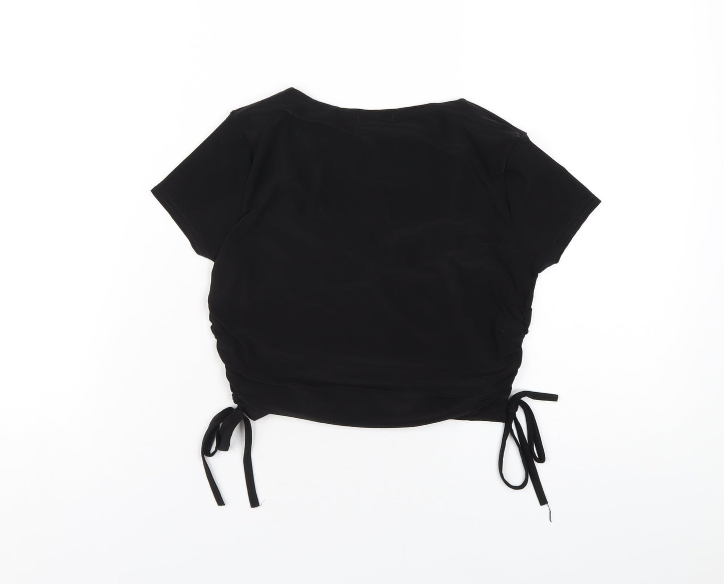 Boohoo Womens Black Polyester Cropped T-Shirt Size 10 Scoop Neck