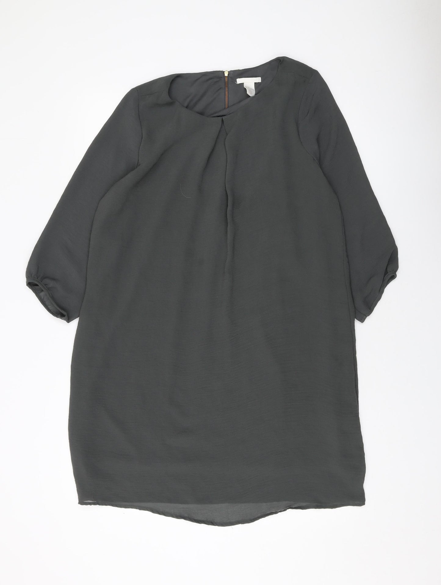 H&M Womens Green Polyester Shift Size 12 Round Neck Zip