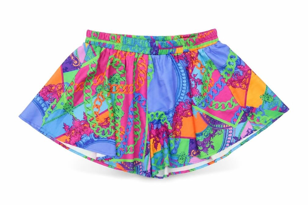 PRETTYLITTLETHING Womens Multicoloured Geometric Polyester Basic Shorts Size 12 L3 in Regular Pull On