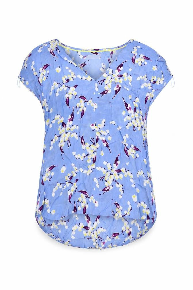 Per Una Womens Blue Floral Cupro Basic T-Shirt Size 10 V-Neck