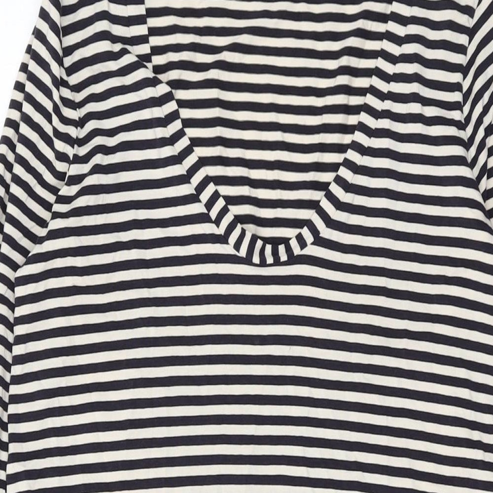 French Connection Womens Blue Striped Lyocell Bodycon Size 12 Scoop Neck Pullover