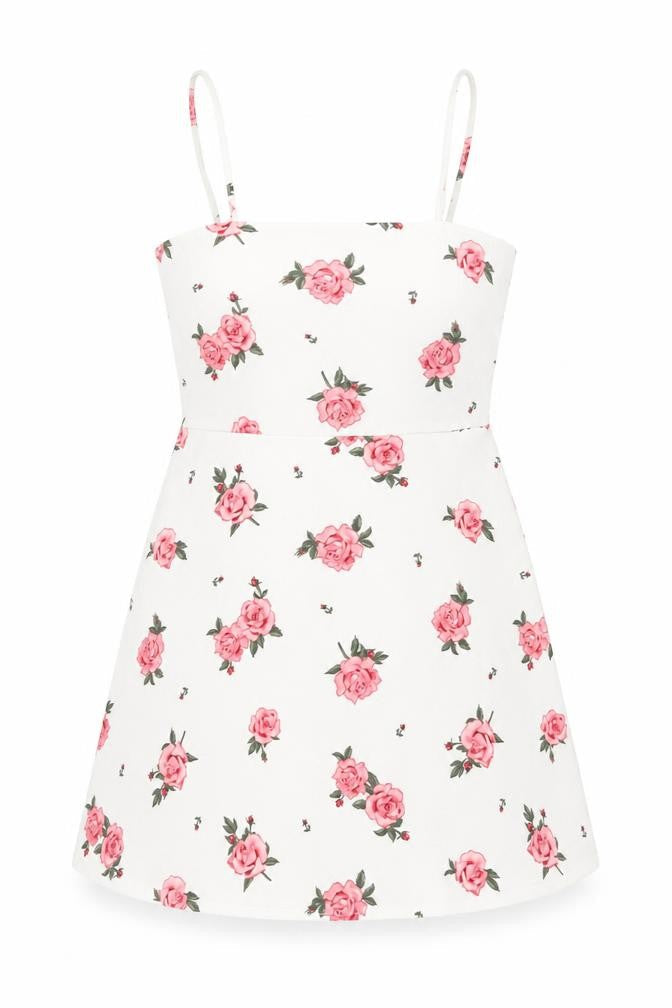 H&M Womens White Floral Polyester Mini Size 12 Square Neck Pullover