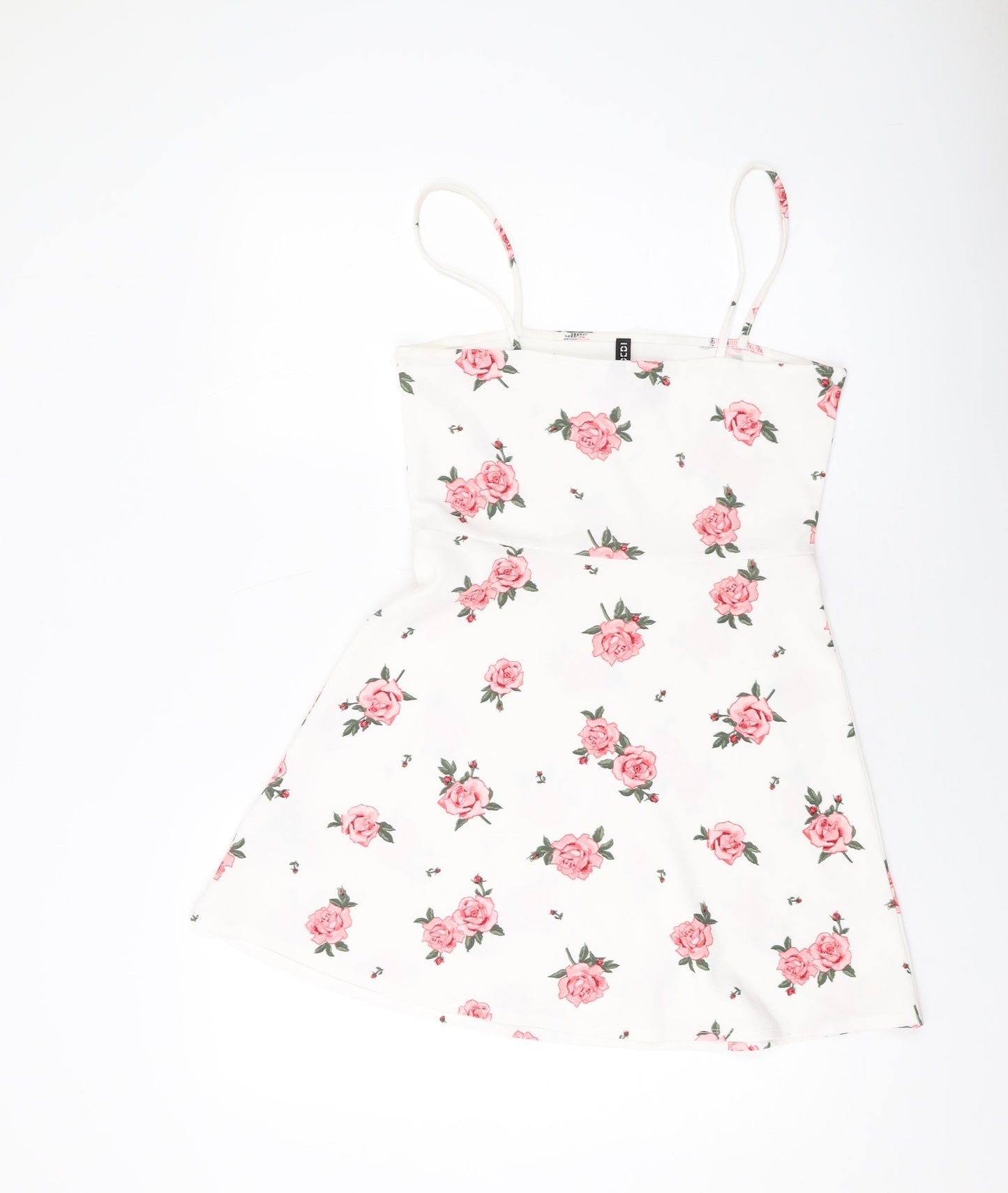 H&, Womens White Floral Polyester Mini Size 12 Square Neck Pullover