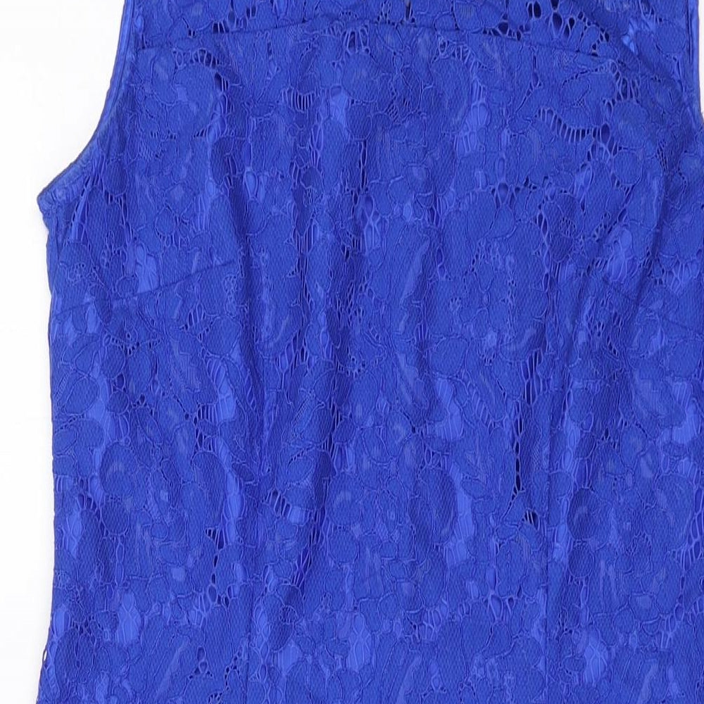 Precis Womens Blue Nylon Sheath Size 10 Round Neck Zip