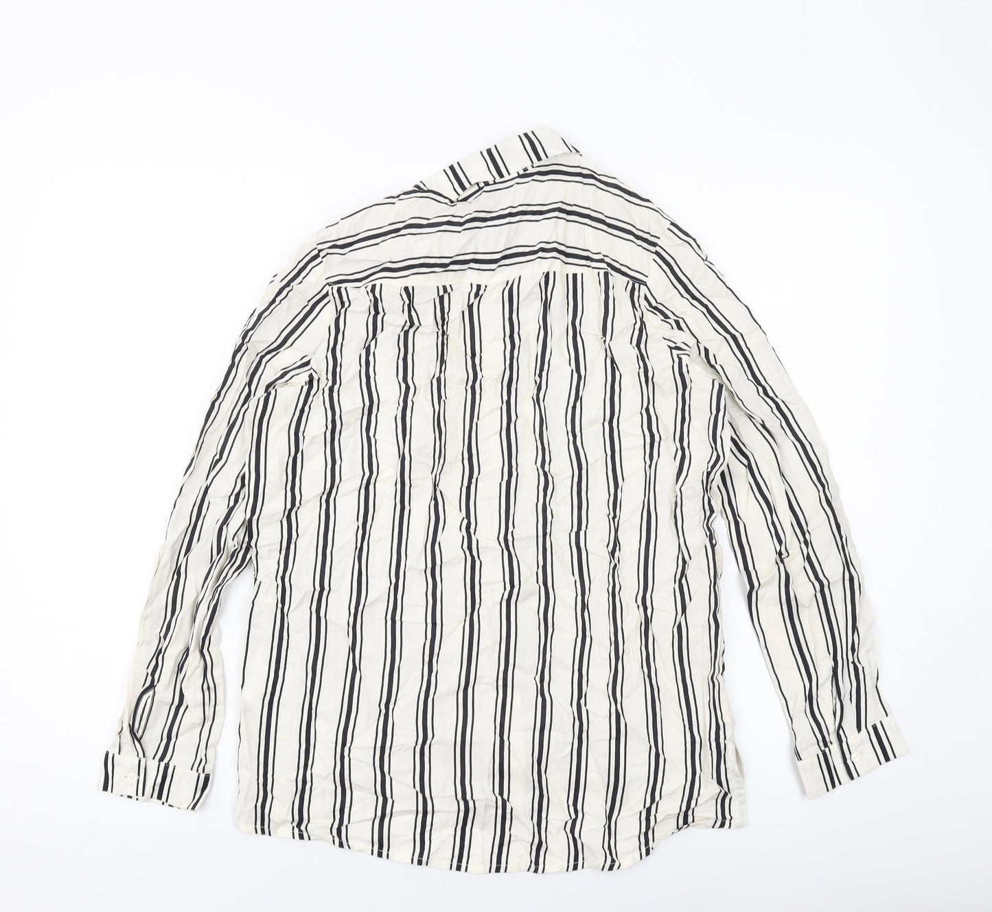 H&M Womens Beige Striped Viscose Basic Blouse Size 8 Collared