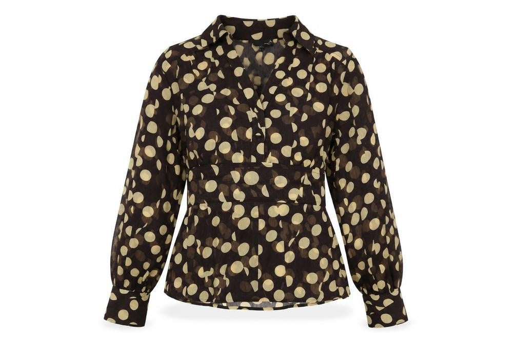 NEXT Womens Brown Polka Dot Polyester Basic Blouse Size 8 Collared