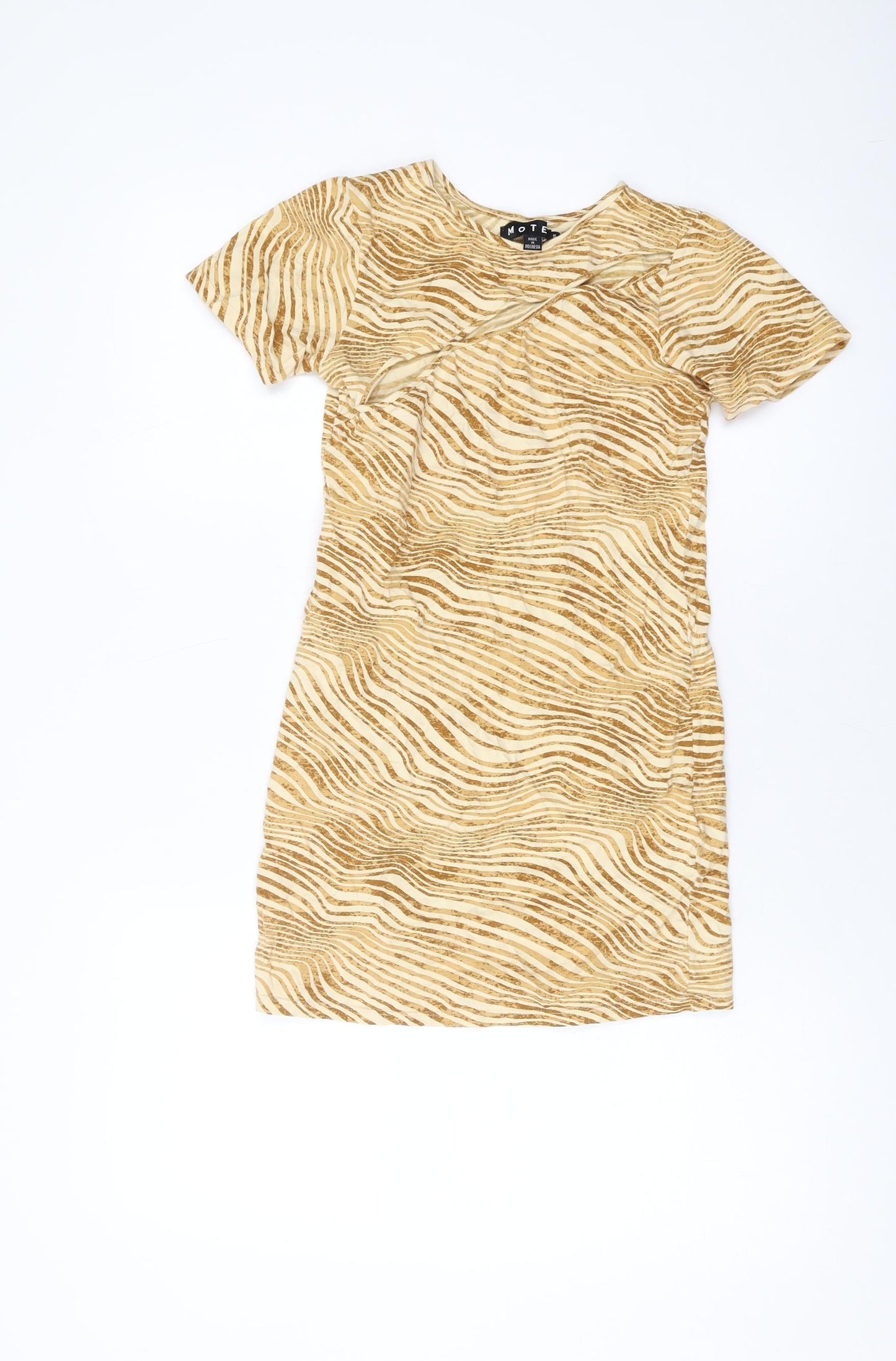 Motel Womens Orange Animal Print Cotton Basic T-Shirt Size S Round Neck