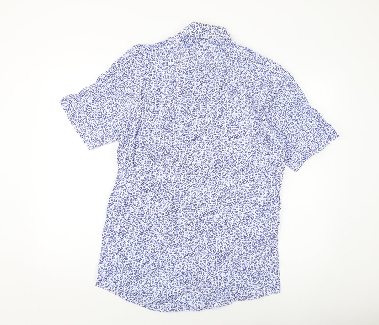 Seidensticker Mens Blue Floral Cotton Button-Up Size M Collared Button