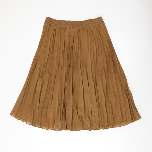 Cotton Traders Womens Brown Polyester Pleated Skirt Size 10