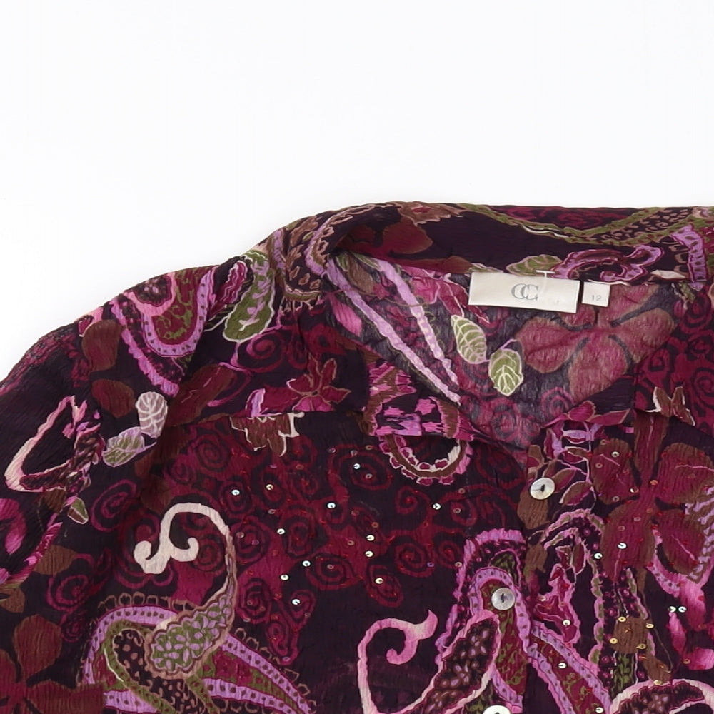 CC Womens Purple Floral Polyester Basic Blouse Size 12 Collared