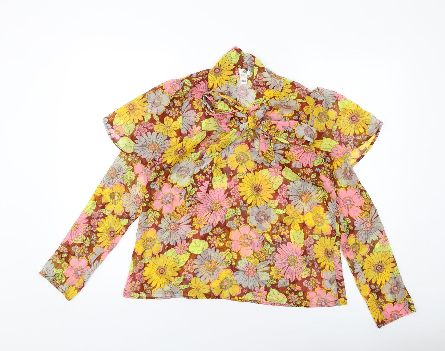 River Island Womens Multicoloured Floral Polyester Basic Blouse Size 8 Mock Neck