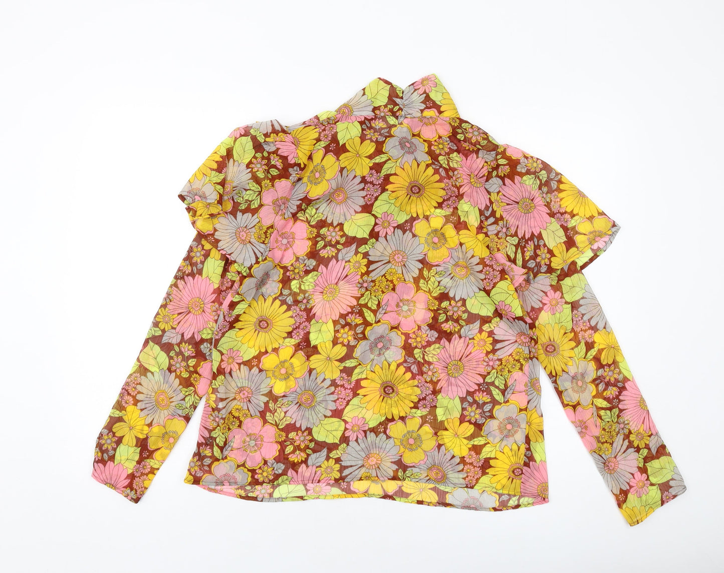 River Island Womens Multicoloured Floral Polyester Basic Blouse Size 8 Mock Neck
