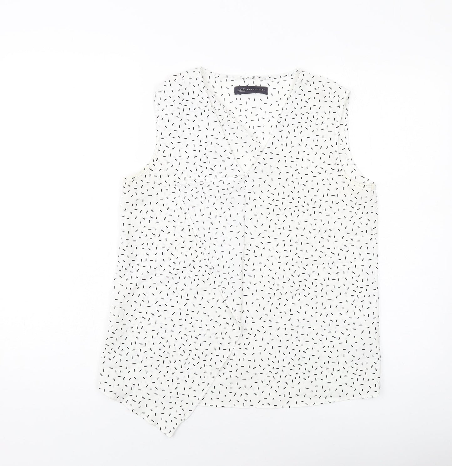 Marks and Spencer Womens White Geometric Polyester Basic Tank Size 8 V-Neck